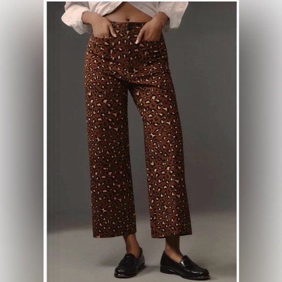 NWT Anthropologie Maeve Crop Colette wide Leg Ponte Pants Leopard 28 - Picture 2 of 10